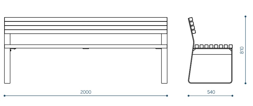 Prima park bench without armrests dimensions, extery urban furniture