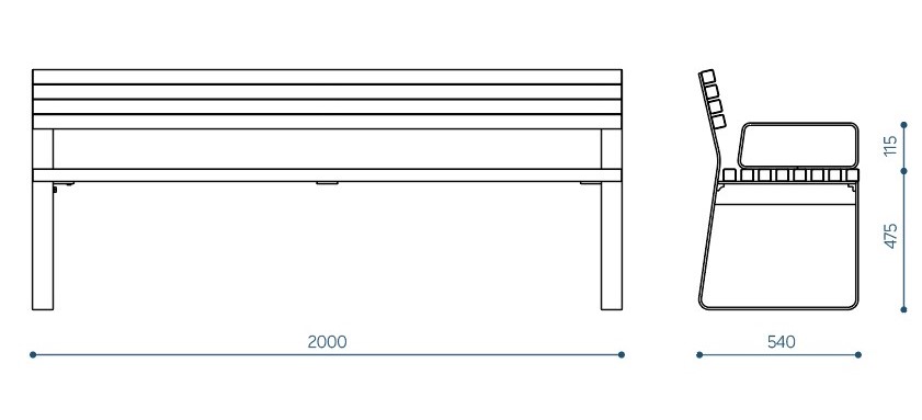 Prima park bench with armrests dimensions, extery urban furniture