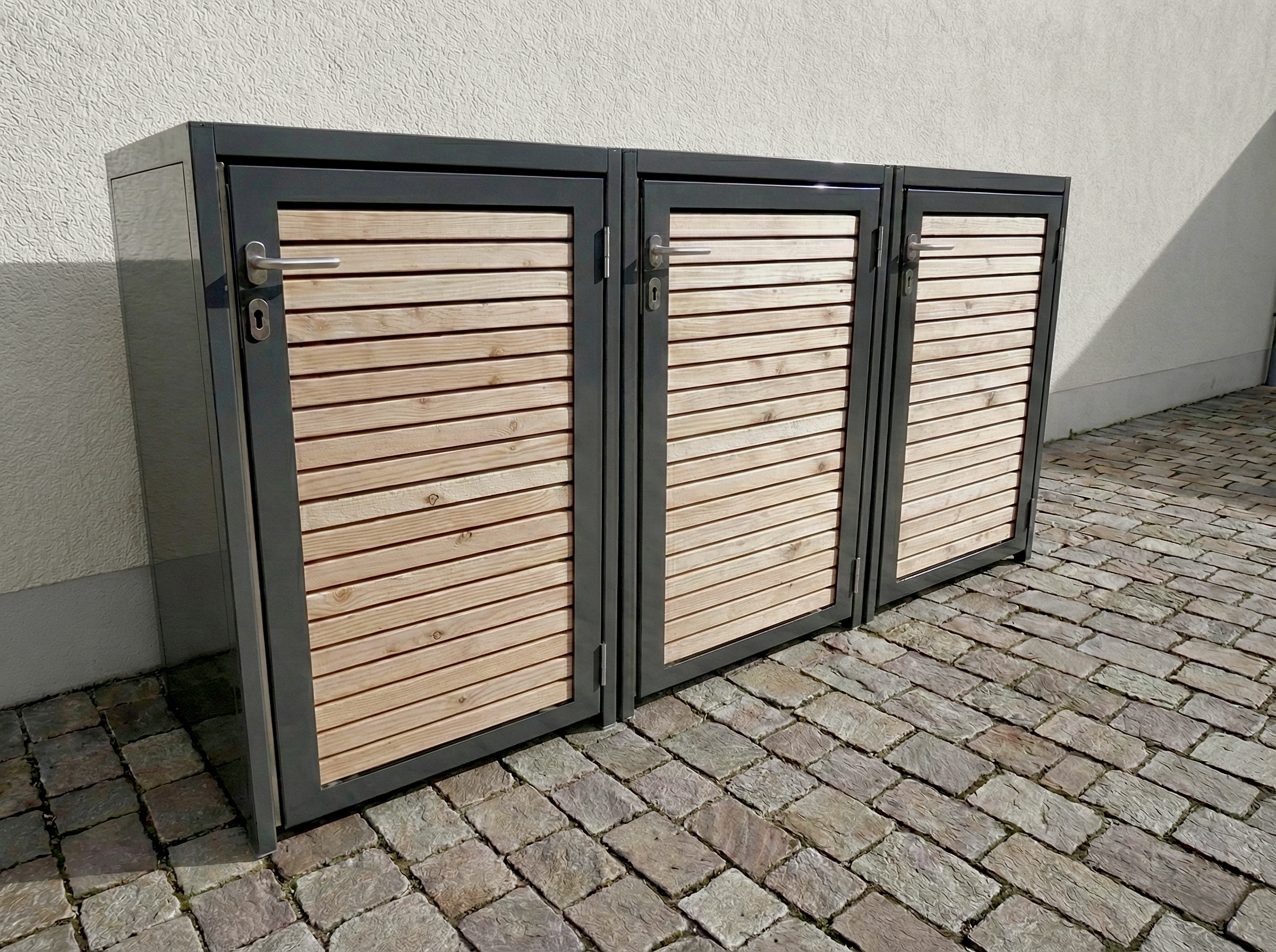 3er Mülltonnenbox Original 240L Holzlattung waagerecht