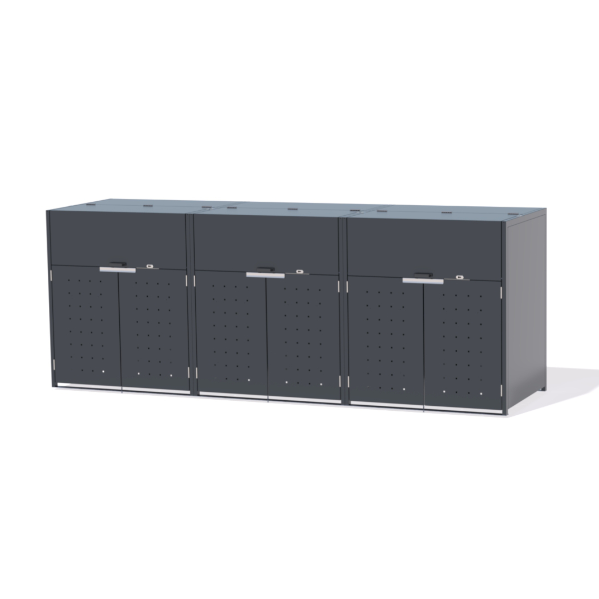 3er Müllcontainerboxen Original 1100L mit Befüllungsklappe mit Quadratlochung