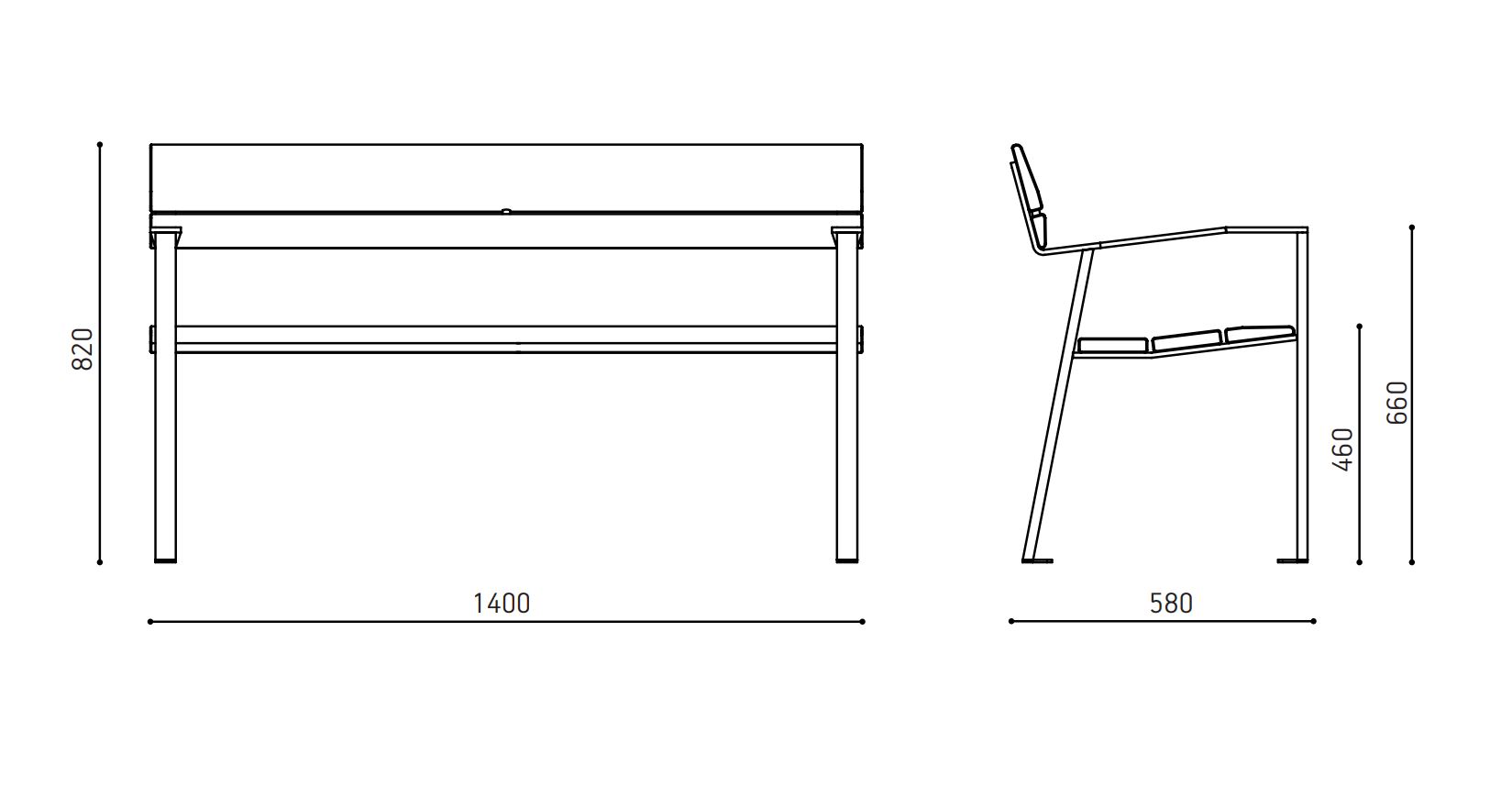 Park bench Linn, Extery urban furniture, dimensions (2) Kopie