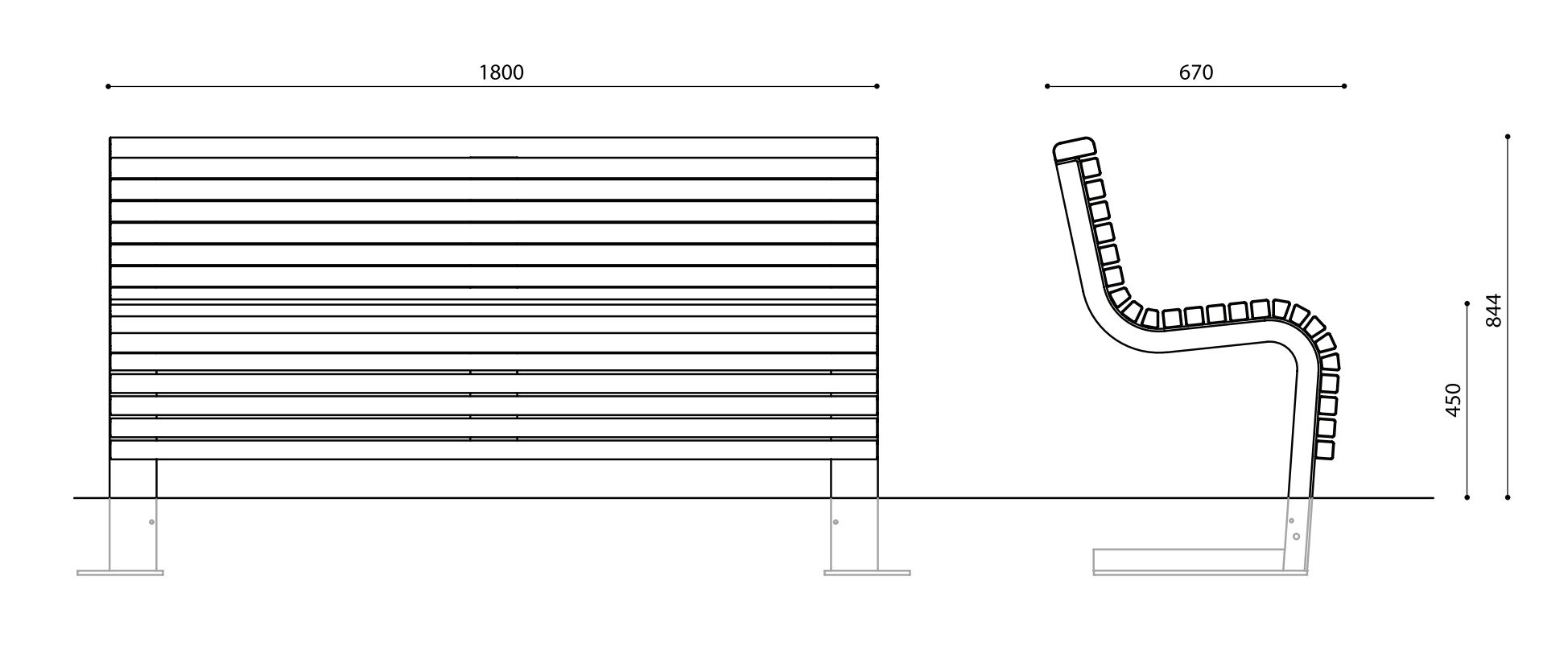 Park bench Voog dimensions