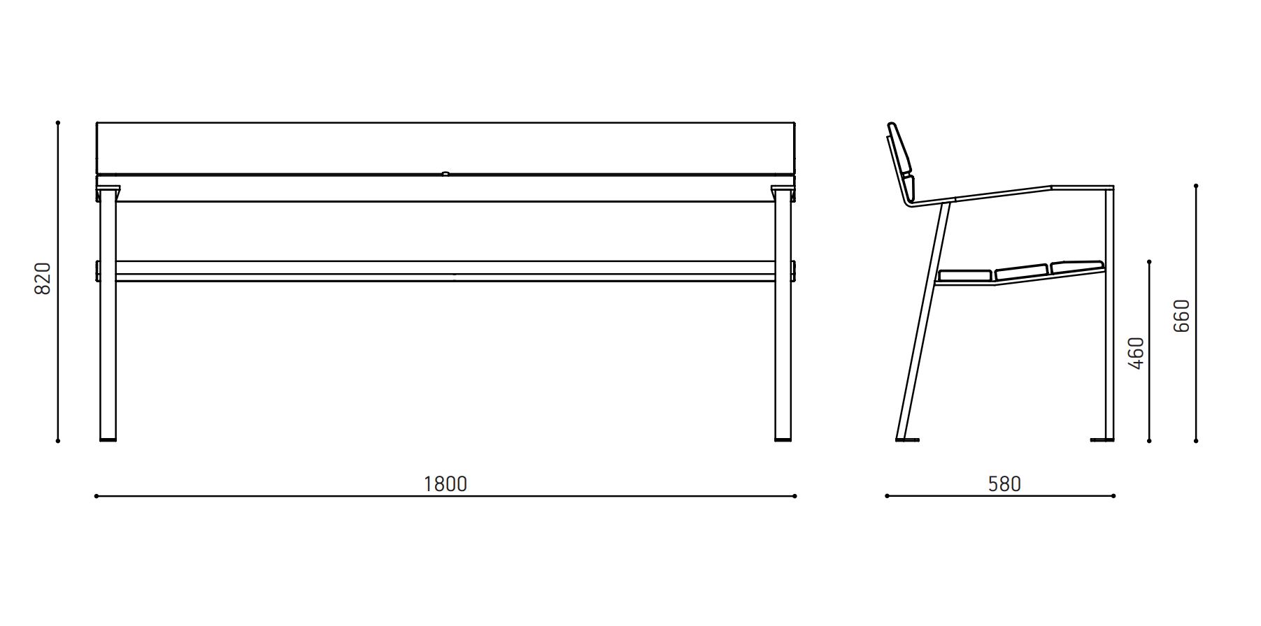 Park bench Linn, Extery urban furniture, dimensions (1) Kopie